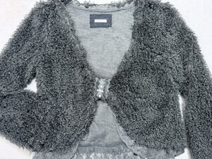 Axes Femme Boucle Knit Faux Pearl Lace Shrug Bolero Cardigan Gray Fairycore M